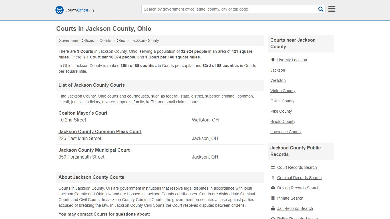 Courts - Jackson County, OH (Court Records & Calendars)