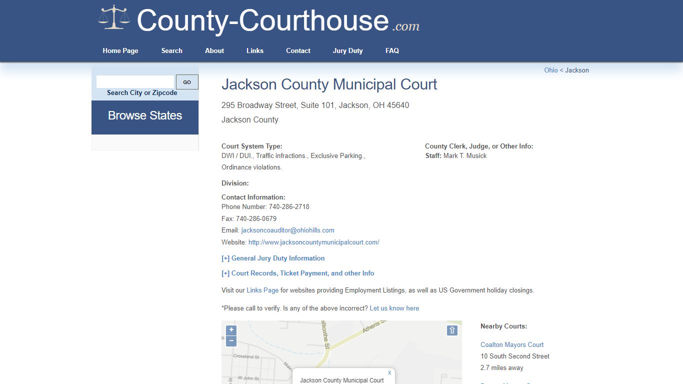 Jackson County Municipal Court in Jackson, OH - Court Information